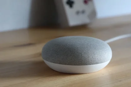 a close up of a speaker on a table