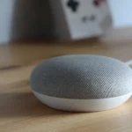 a close up of a speaker on a table